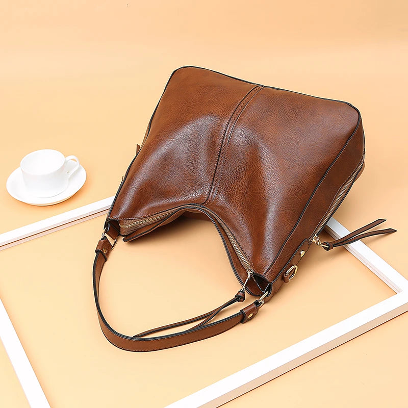 Elegant PU Leather Hobo Bag - Timeless Women's Tote