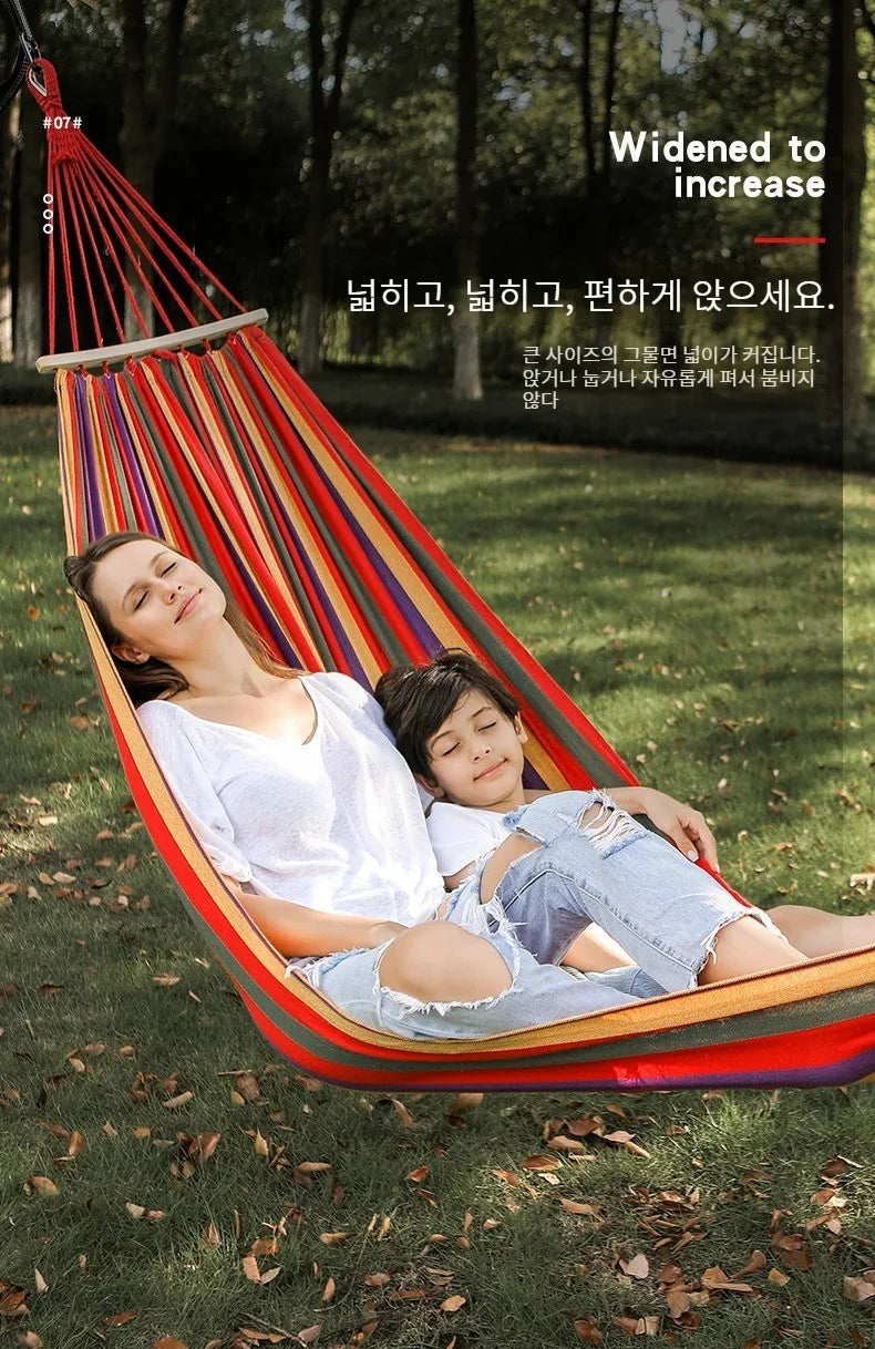 Single Double hammock 200X150cm outdoor anti-rollover canvas hammock swing mesh wooden stick double thickening