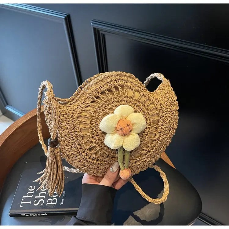 Beachside Elegance: Women's Floral Woven Crossbody