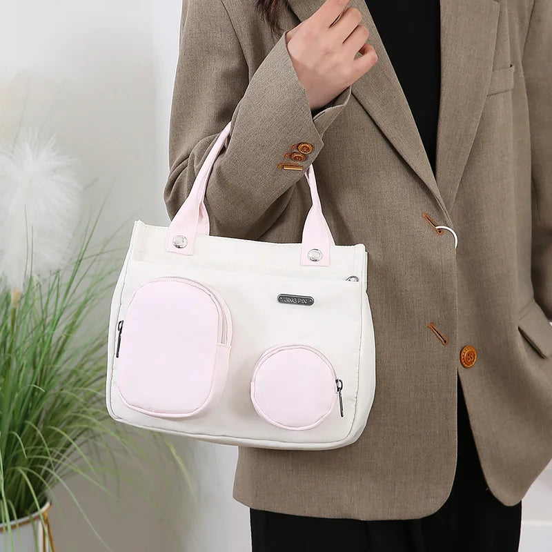 Exquisite Nylon Color Block Handbag for Women
