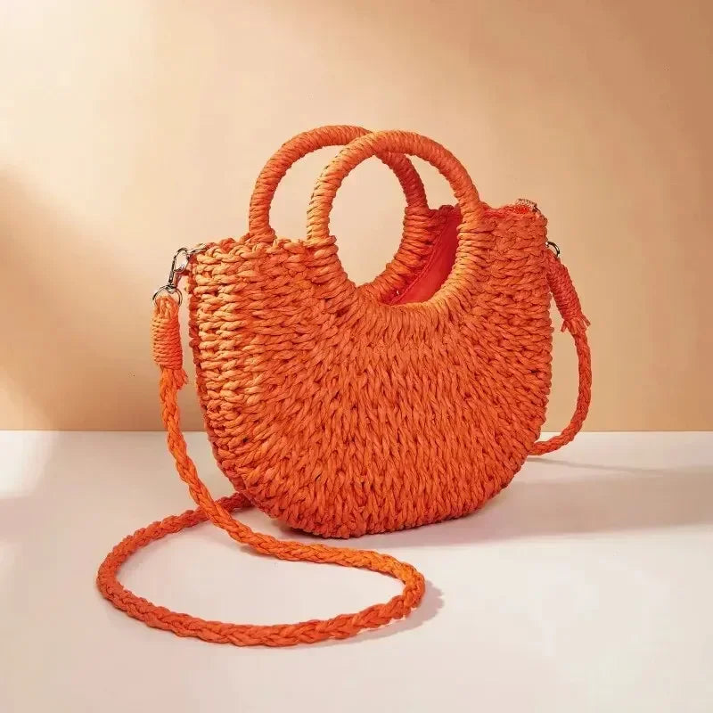 Elegant Half Moon Straw Bag - Summer Essential