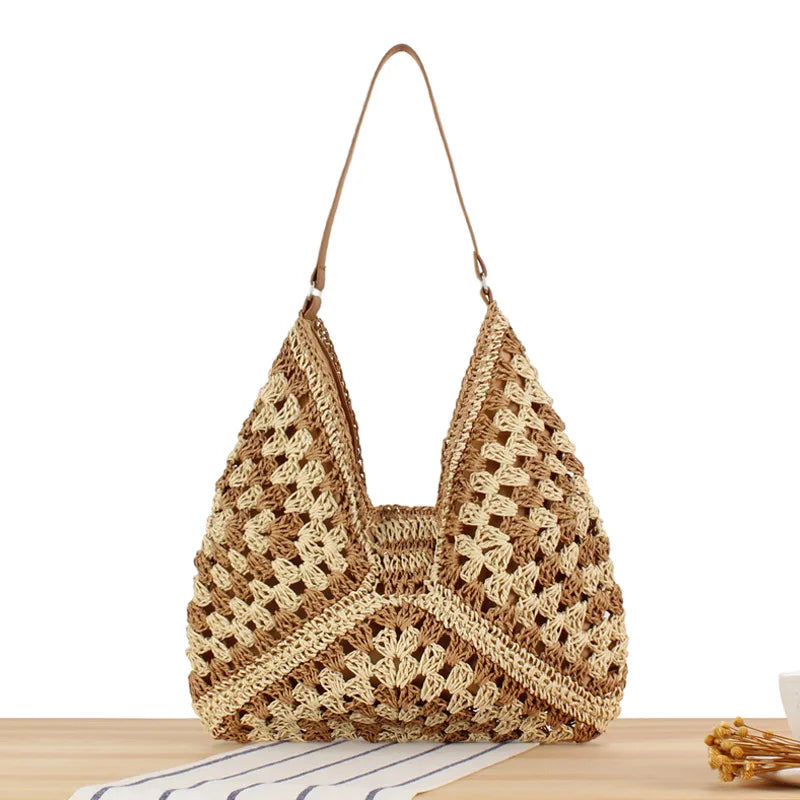 Exquisite Straw Tote Bag - Vintage Elegance