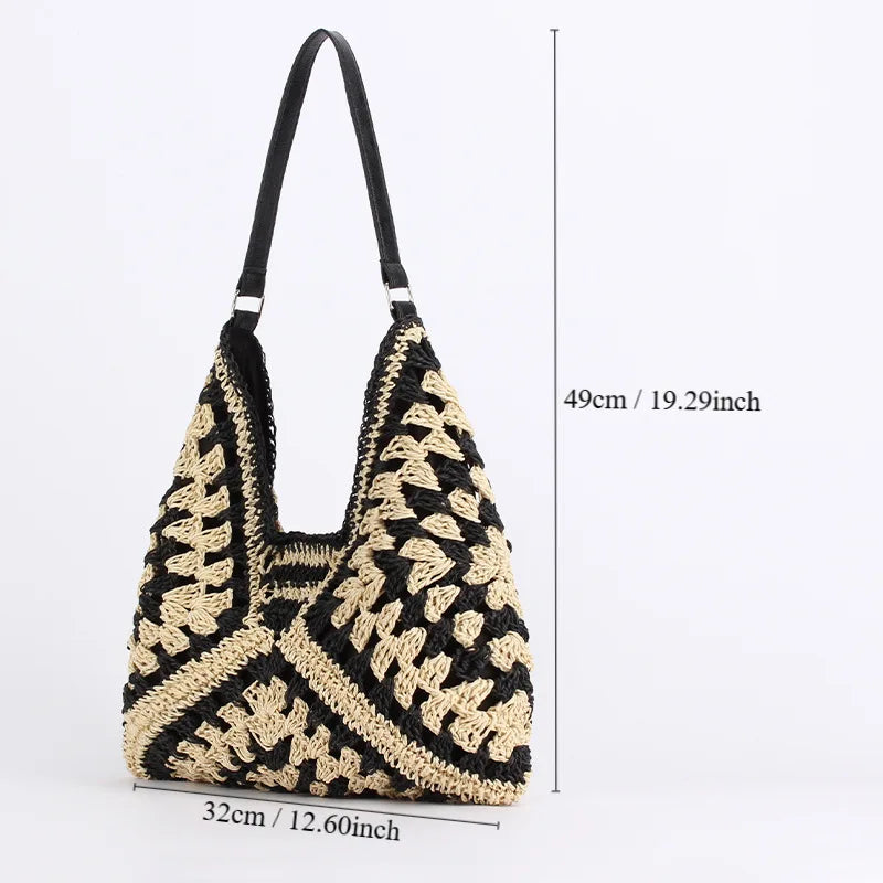 Exquisite Straw Tote Bag - Vintage Elegance
