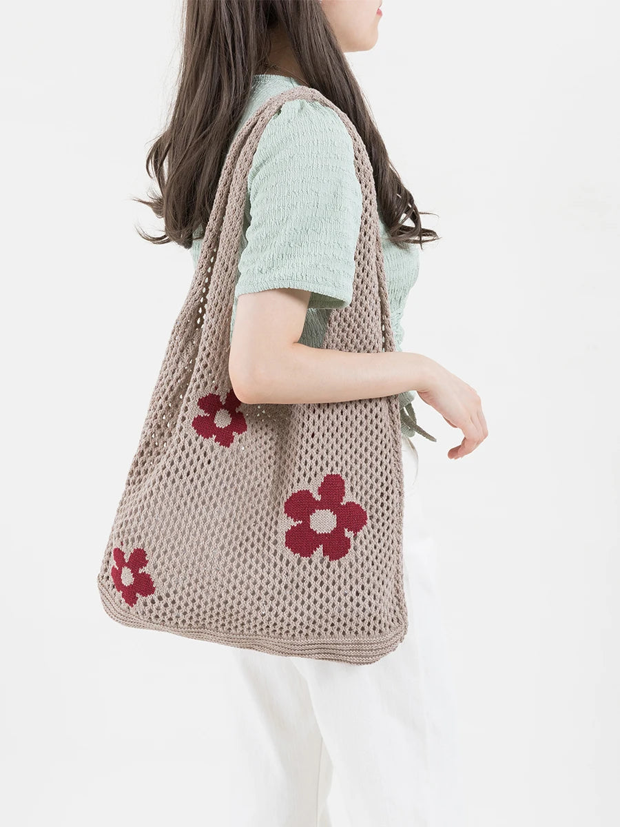 Elegance Woven Floral Tote - Versatile Canvas Handbag