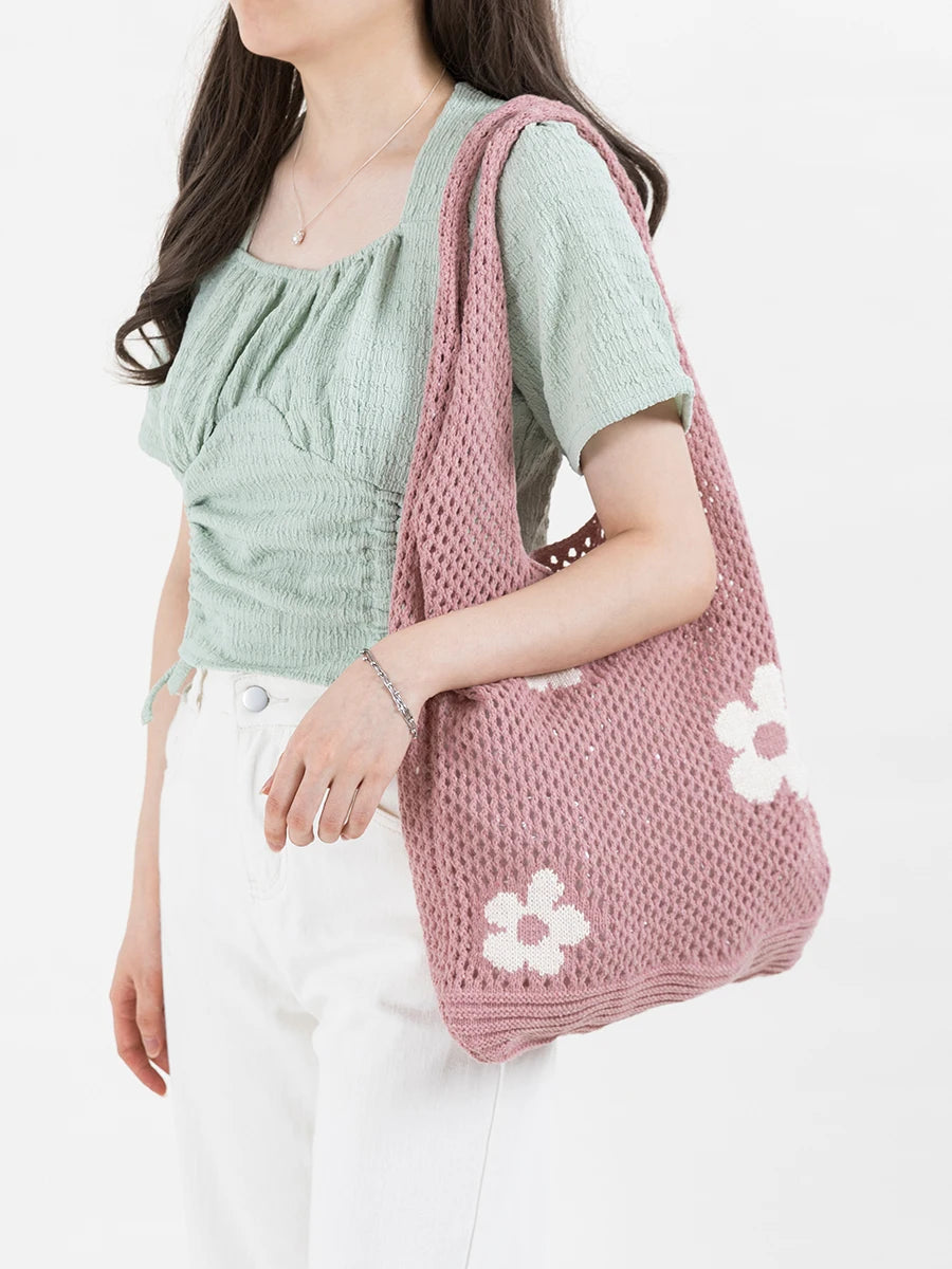 Elegance Woven Floral Tote - Versatile Canvas Handbag