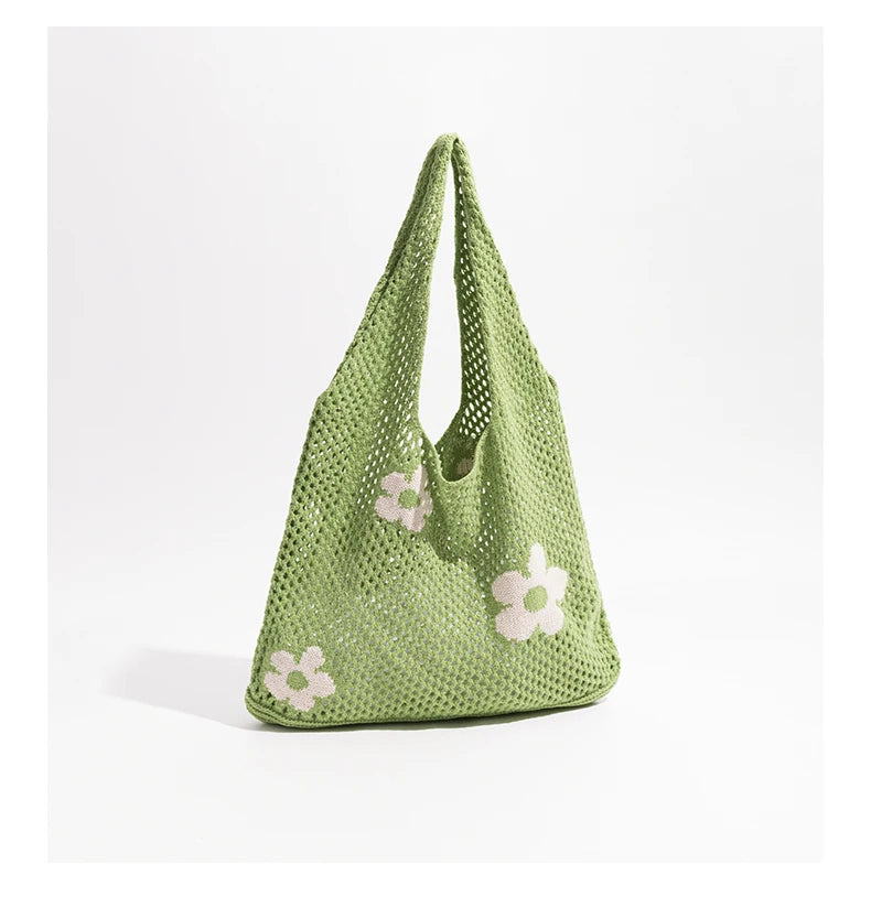 Elegance Woven Floral Tote - Versatile Canvas Handbag