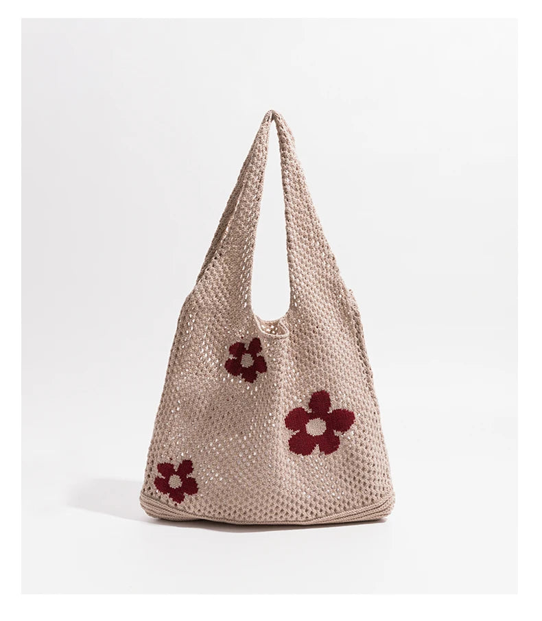 Elegance Woven Floral Tote - Versatile Canvas Handbag