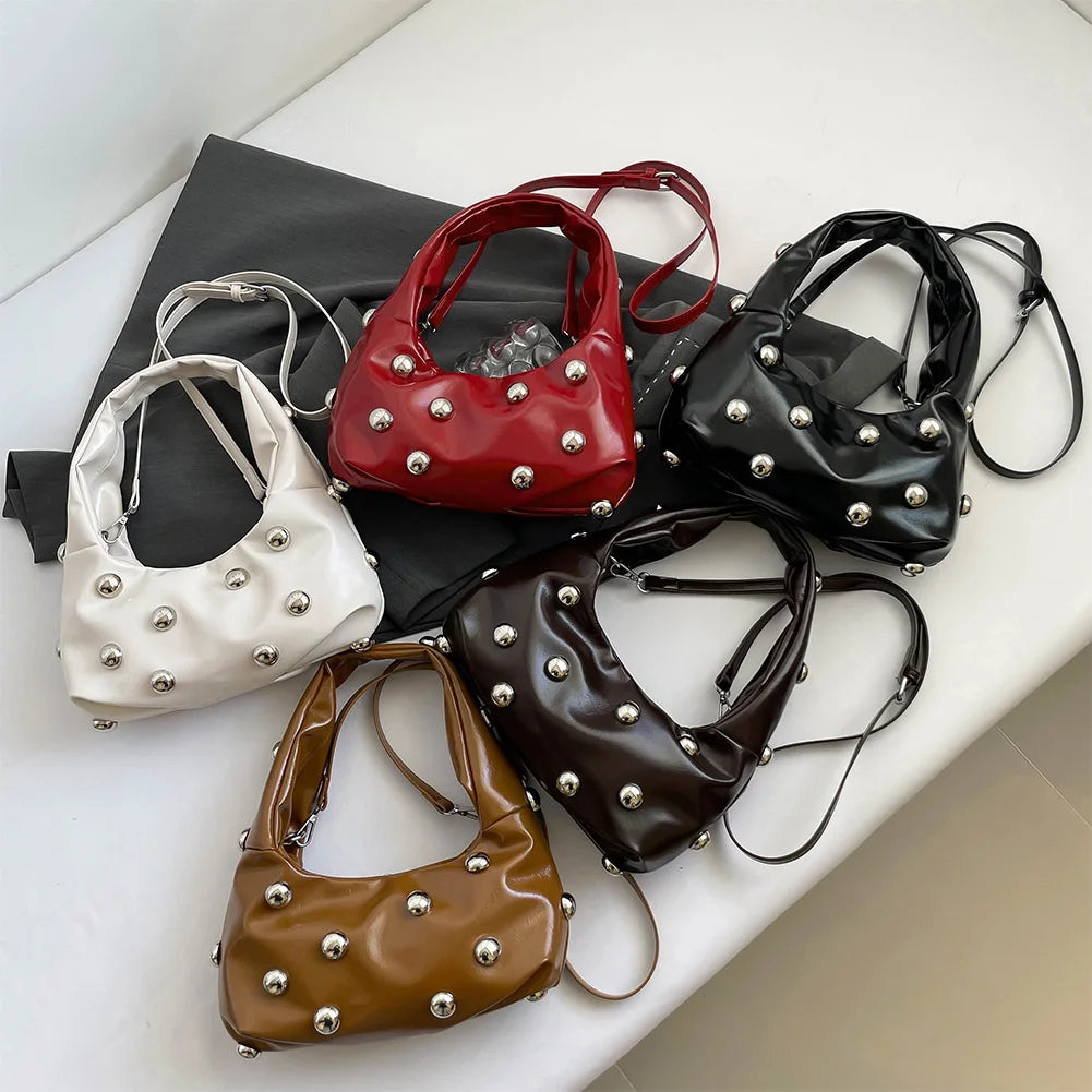 Elegant Studded PU Leather Shoulder Bag
