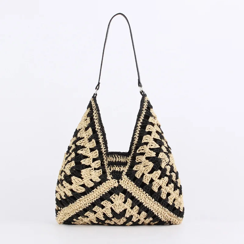 Exquisite Straw Tote Bag - Vintage Elegance