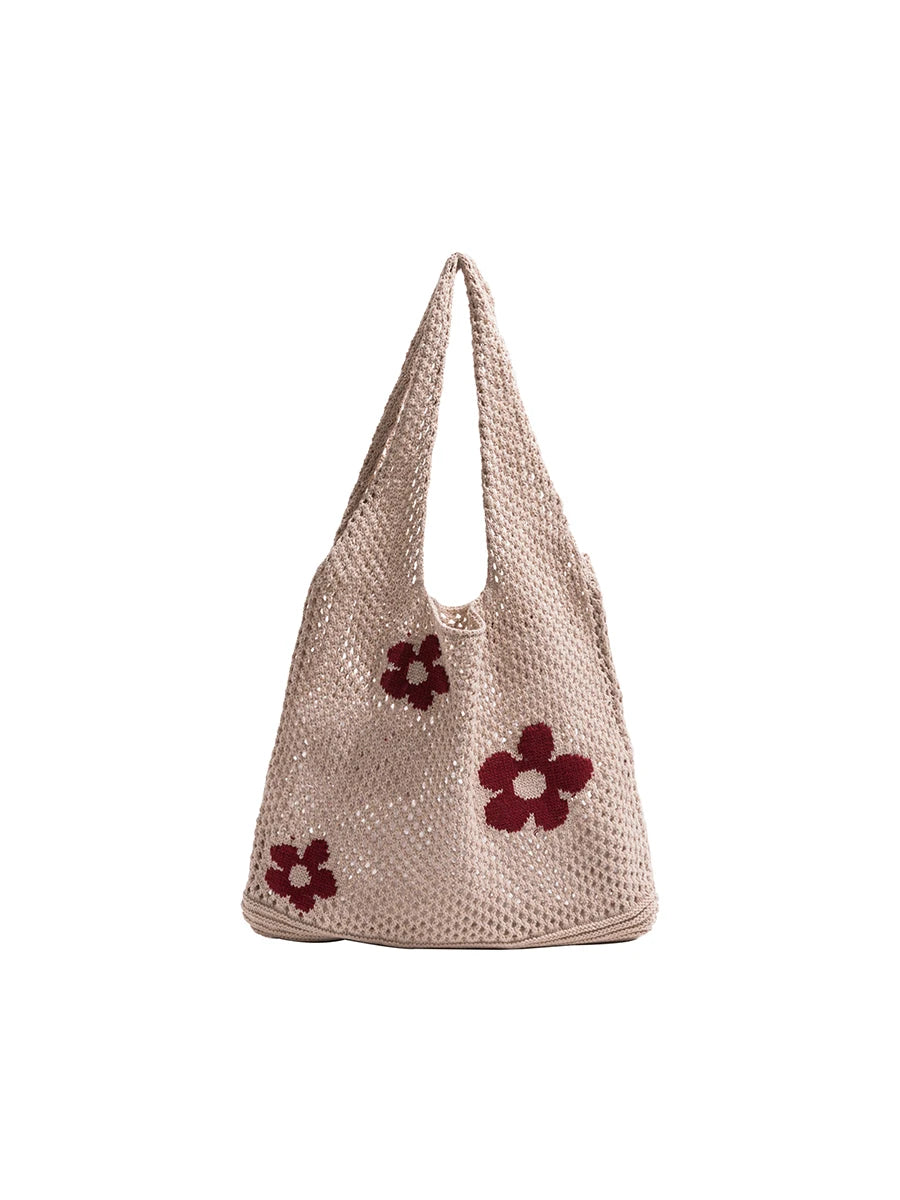 Elegance Woven Floral Tote - Versatile Canvas Handbag