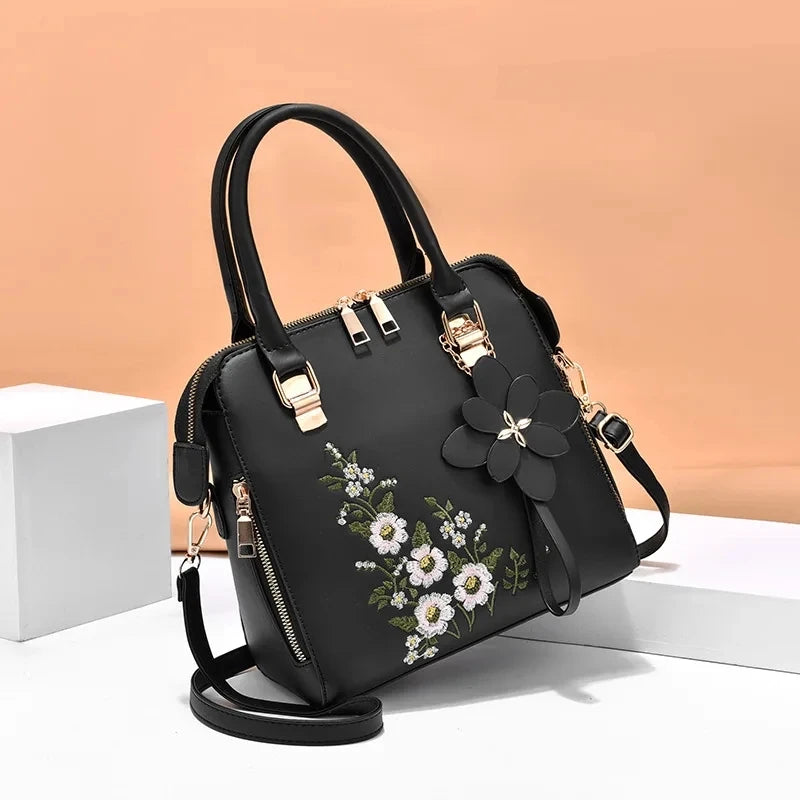 Exquisite Embroidered Women's Handbag - PU Leather