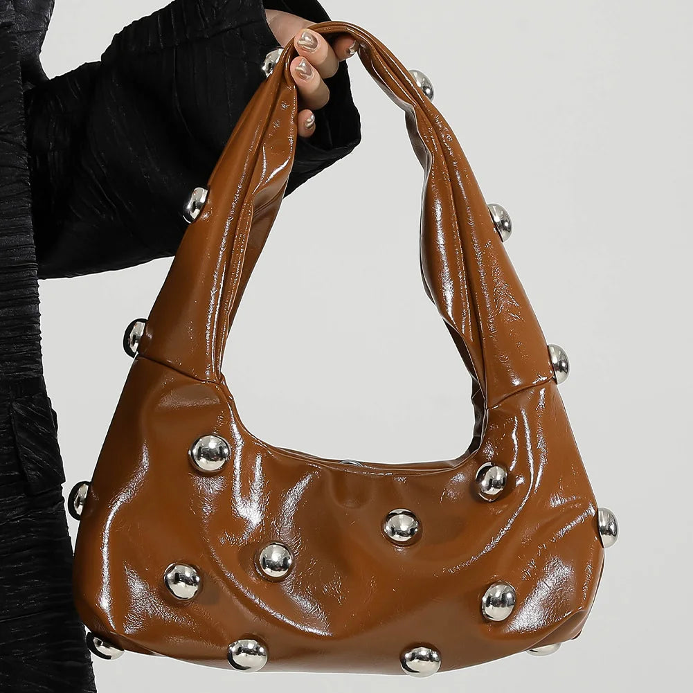 Elegant Studded PU Leather Shoulder Bag