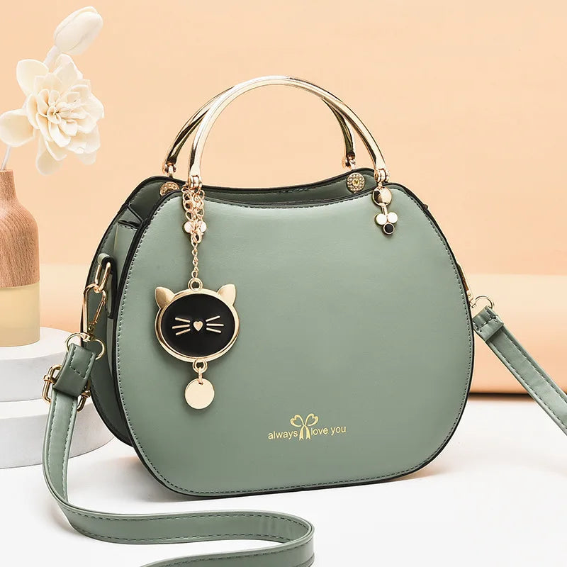 Elegant Cat Charm Shell Bag - Women's Crossbody