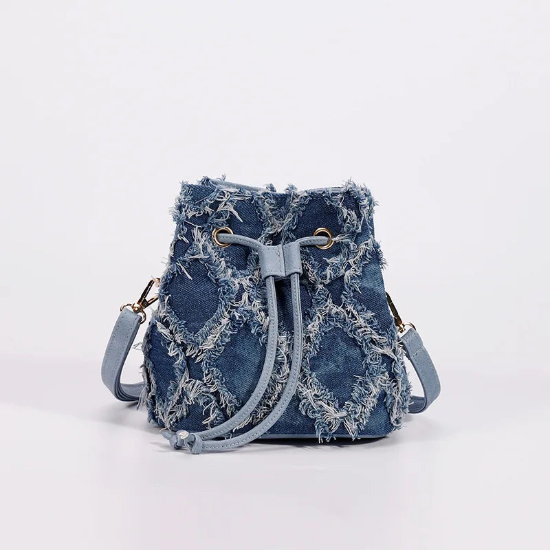 Exquisite Denim Tie-Dye Bucket Bag - Women's Elegance