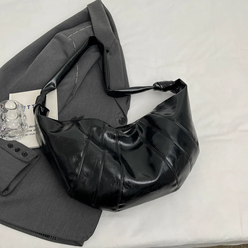 Exquisite Crescent Shoulder Bag - Soft PU Leather Elegance