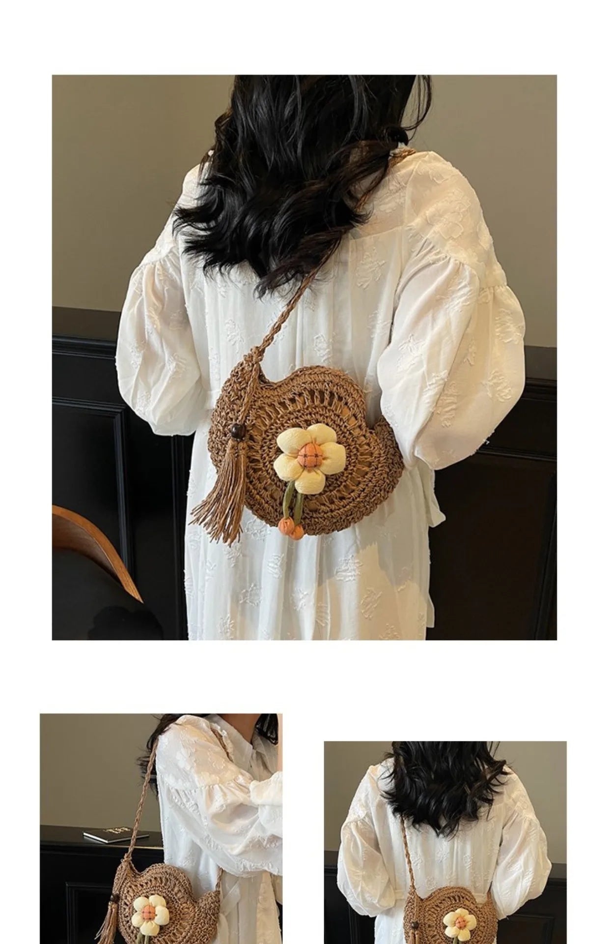 Beachside Elegance: Women's Floral Woven Crossbody