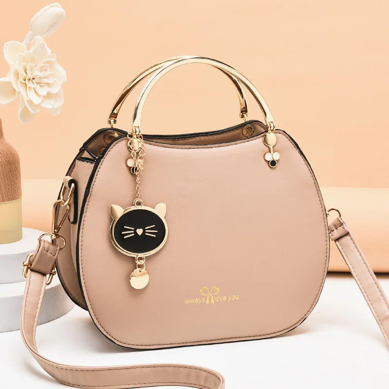 Elegant Cat Charm Shell Bag - Women's Crossbody