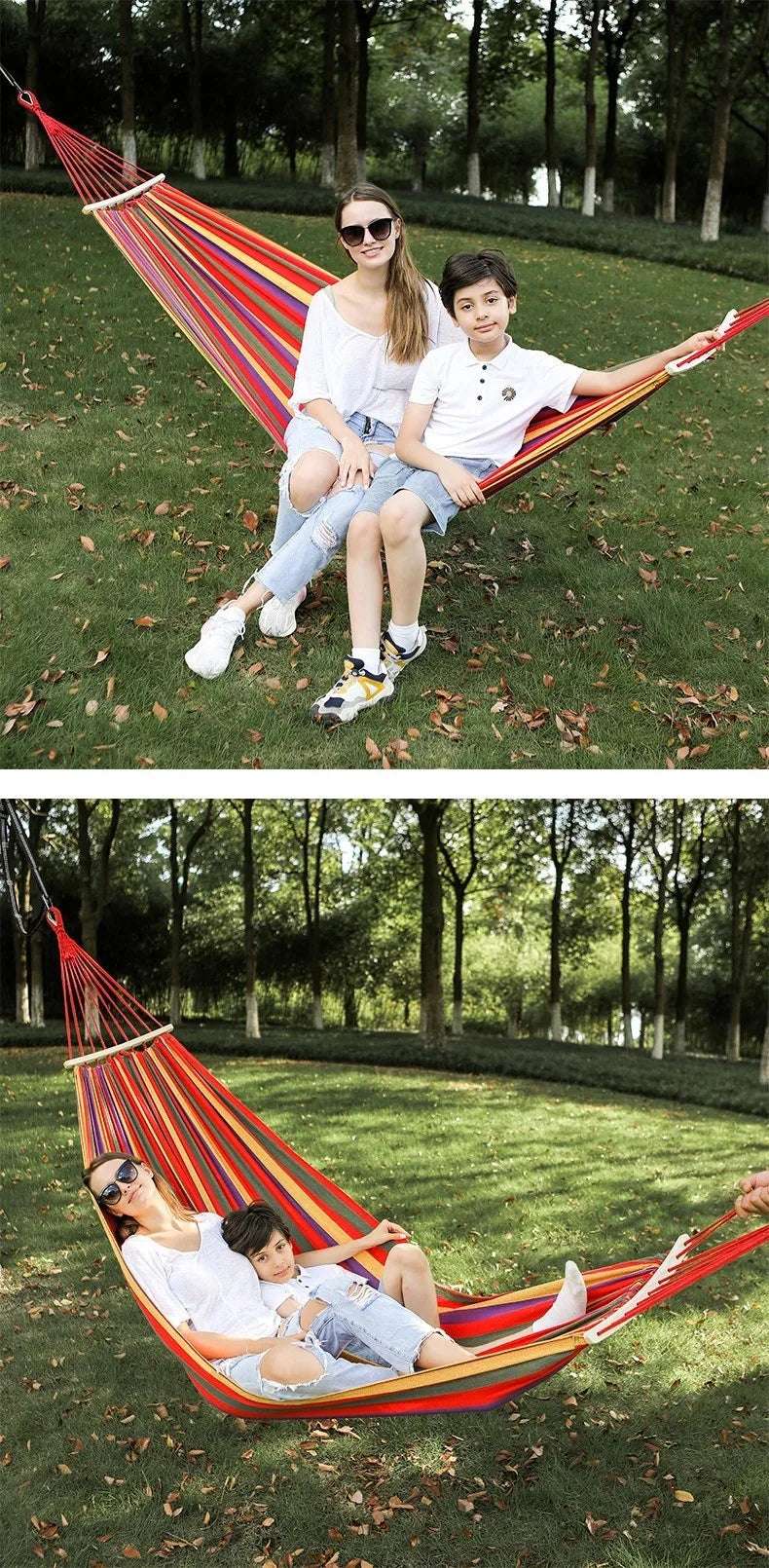 Single Double hammock 200X150cm outdoor anti-rollover canvas hammock swing mesh wooden stick double thickening