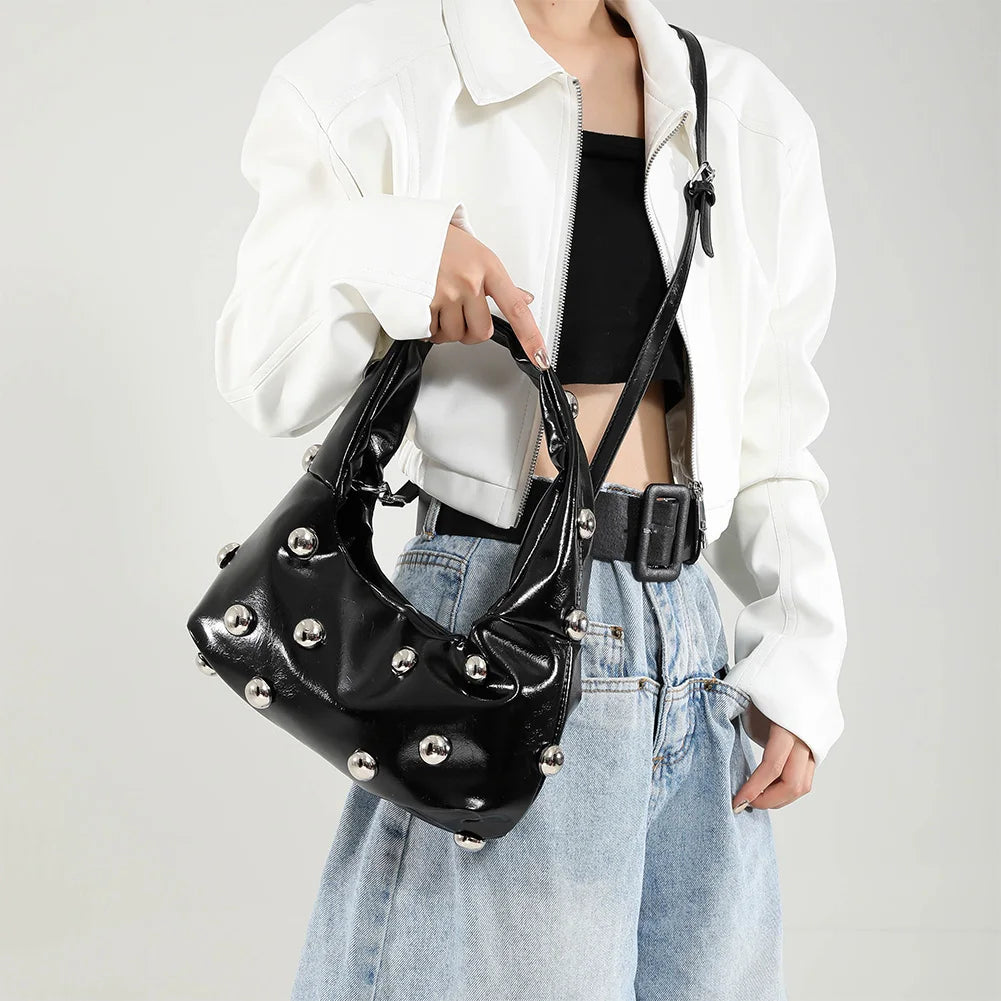 Elegant Studded PU Leather Shoulder Bag