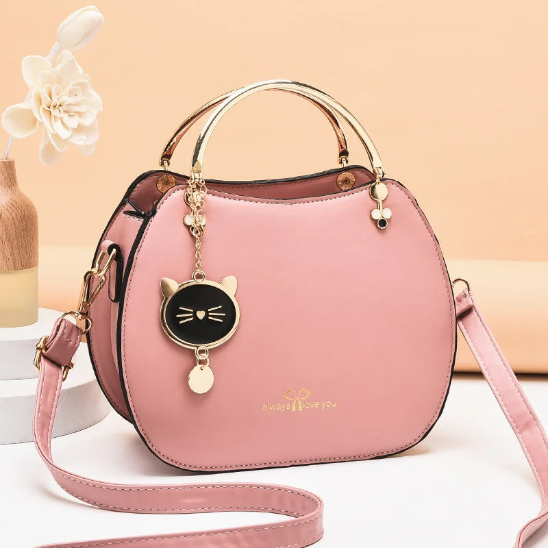 Elegant Cat Charm Shell Bag - Women's Crossbody