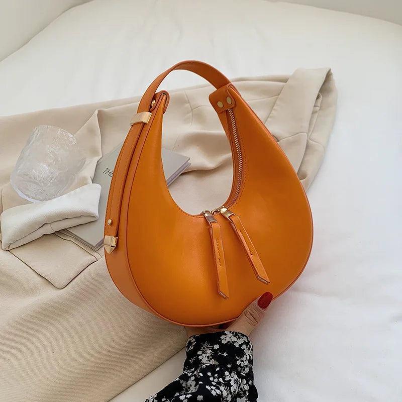 Exquisite Half-Moon Leather Shoulder Bag