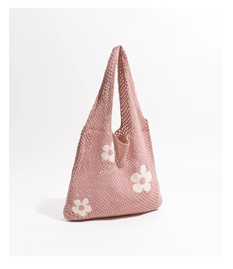 Elegance Woven Floral Tote - Versatile Canvas Handbag