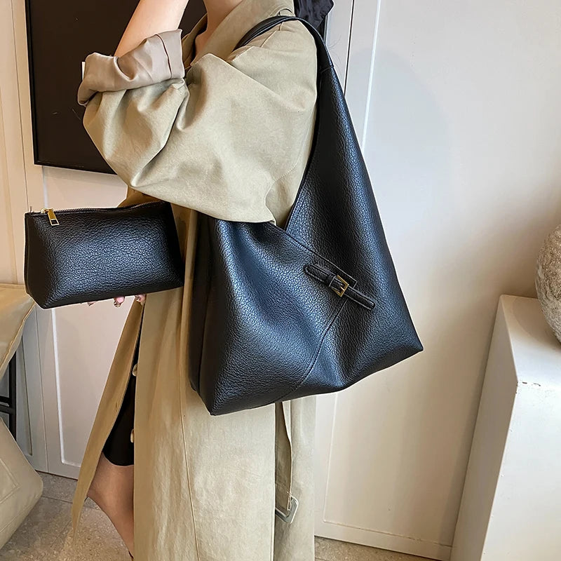 Exquisite Lychee Pattern 2-in-1 Shoulder Bag Set