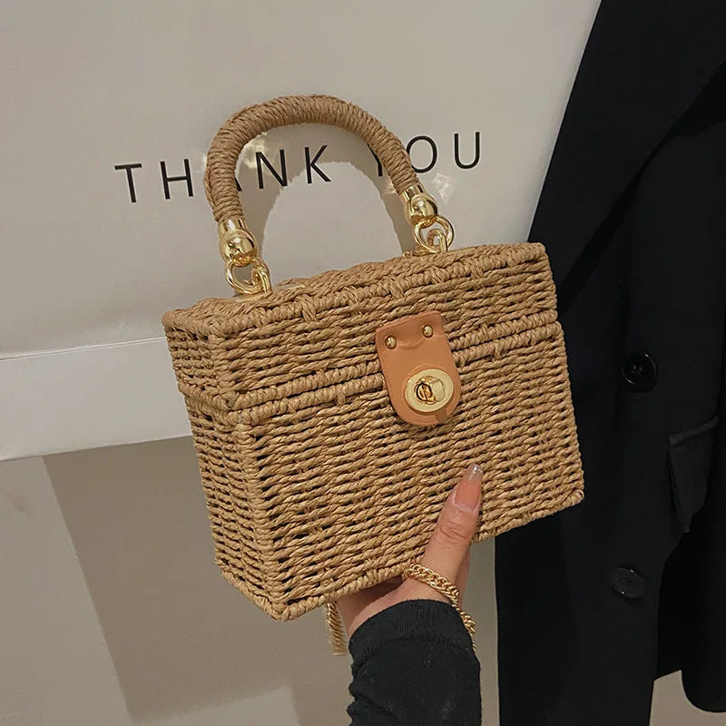 Exquisite Rattan Straw Box Purse for Women