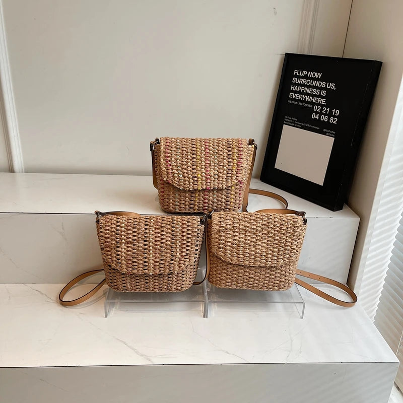 LEFTSIDE Elegant Straw Flap Shoulder Bag for Women