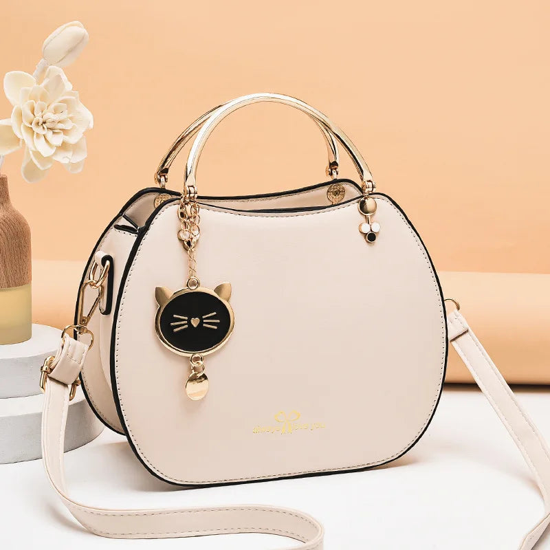Elegant Cat Charm Shell Bag - Women's Crossbody