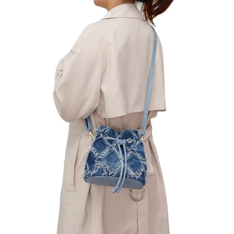 Exquisite Denim Tie-Dye Bucket Bag - Women's Elegance