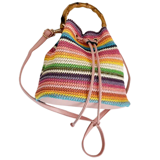Exquisite Rattan Bucket Bag with Bamboo Handle