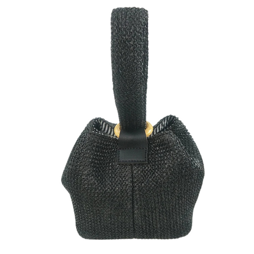 Elegant Straw Crossbody Handbag with Lock Closure