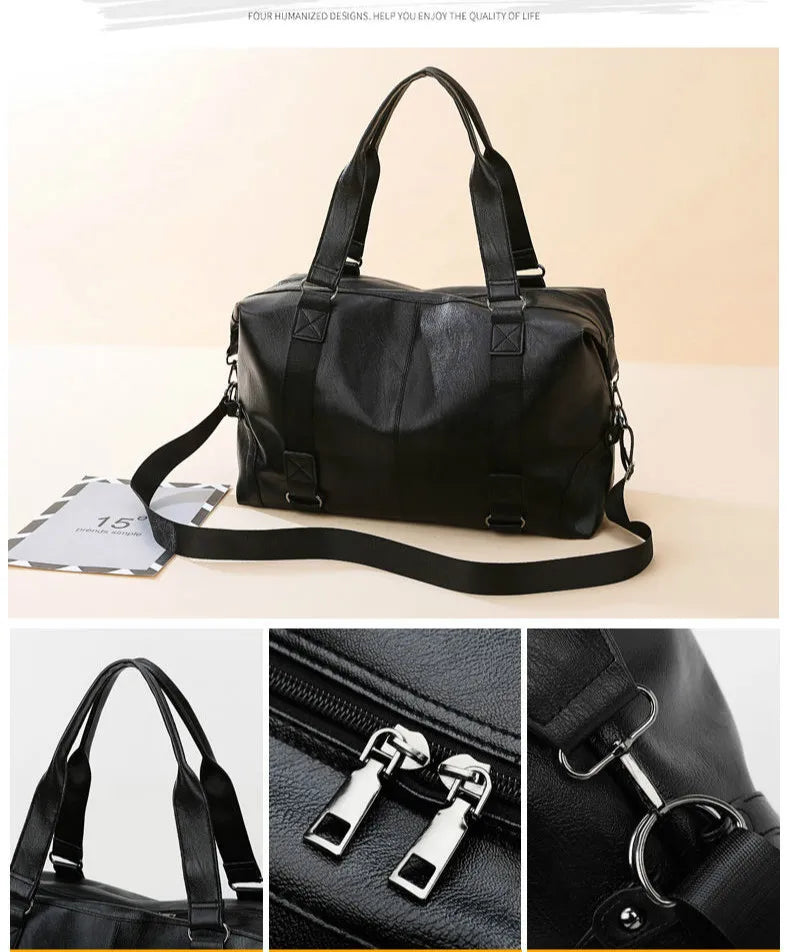 Elegant Men's Leather Travel Bag - Large Capacity
