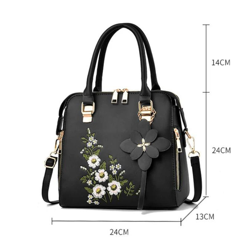 Exquisite Embroidered Women's Handbag - PU Leather