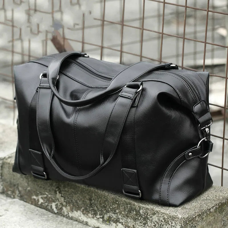 Elegant Men's Leather Travel Bag - Large Capacity