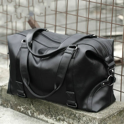 Elegant Men's Leather Travel Bag - Large Capacity