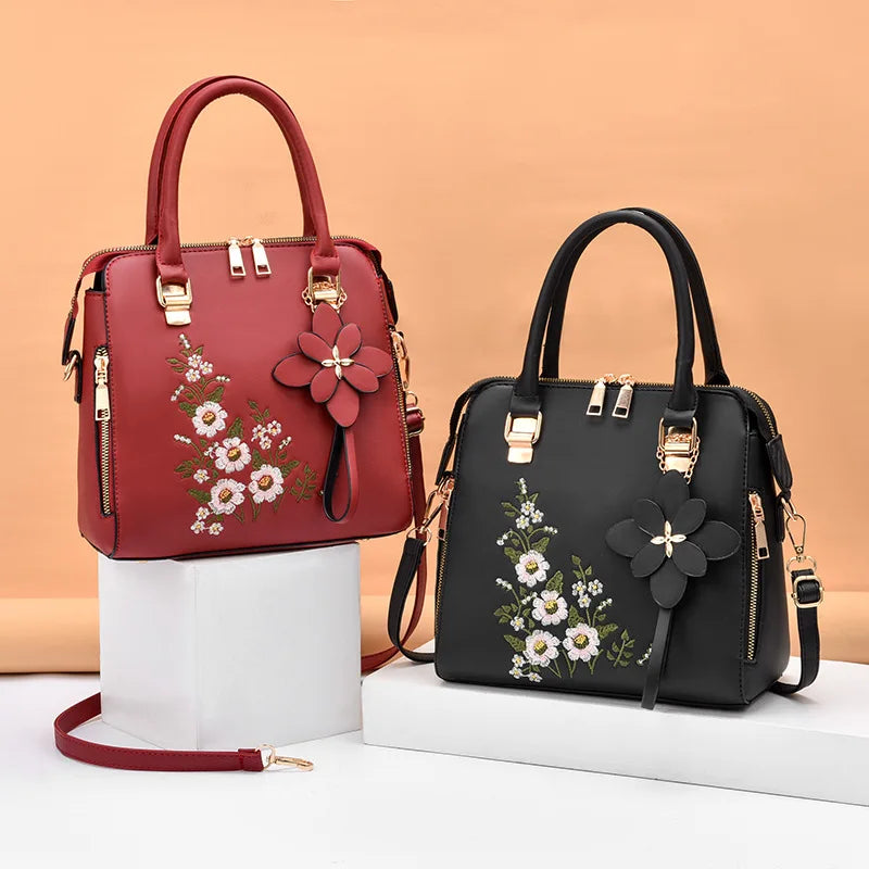 Exquisite Embroidered Women's Handbag - PU Leather