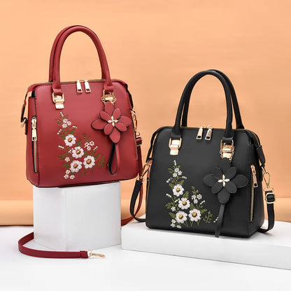 Exquisite Embroidered Women's Handbag - PU Leather