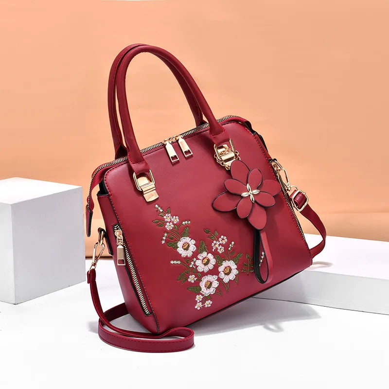 Exquisite Embroidered Women's Handbag - PU Leather