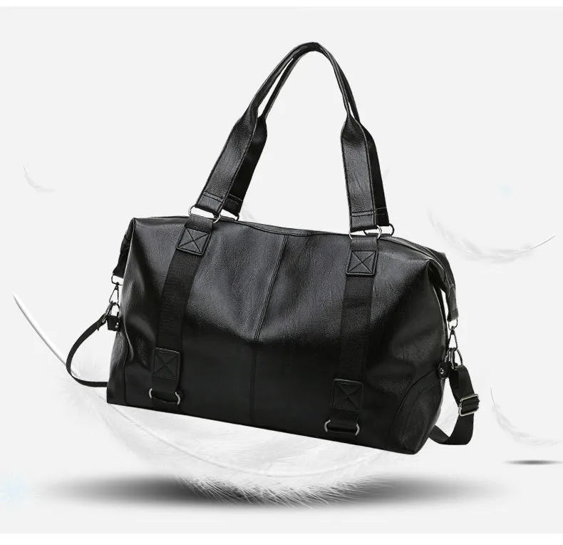 Elegant Men's Leather Travel Bag - Large Capacity