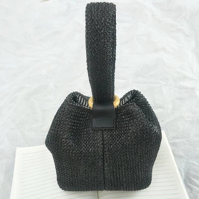 Elegant Straw Crossbody Handbag with Lock Closure