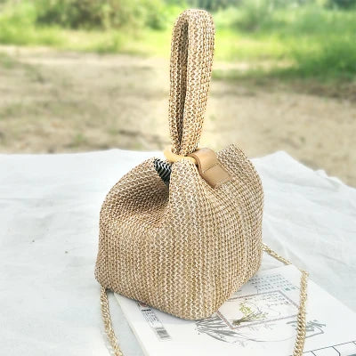 Elegant Straw Crossbody Handbag with Lock Closure