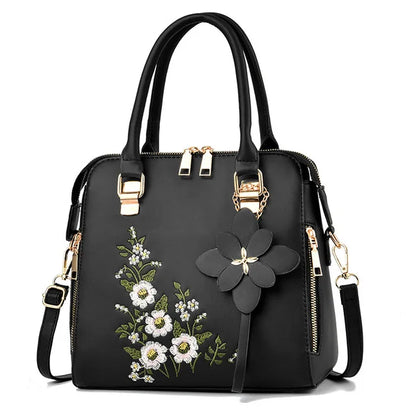 Exquisite Embroidered Women's Handbag - PU Leather
