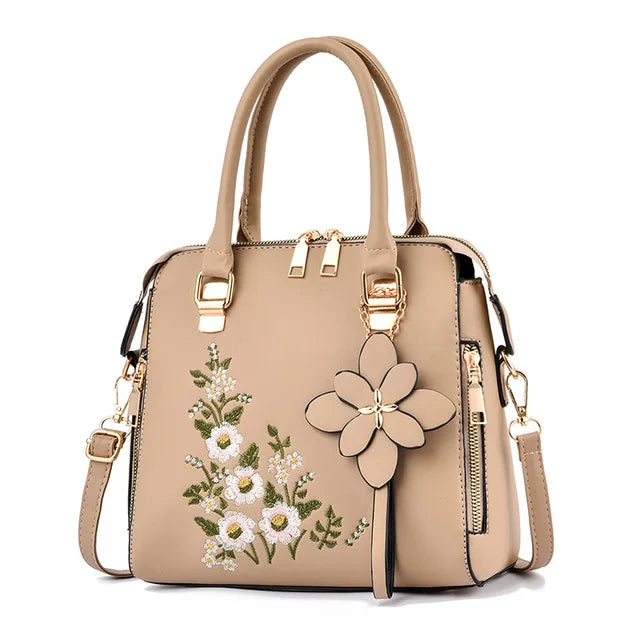 Exquisite Embroidered Women's Handbag - PU Leather