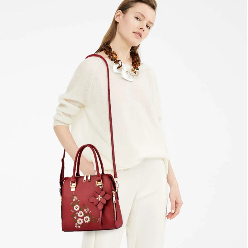Exquisite Embroidered Women's Handbag - PU Leather