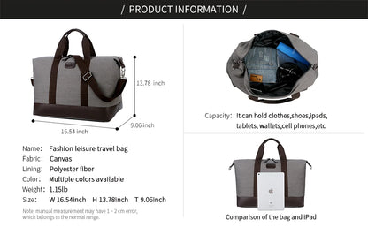Elegant Vintage Canvas Travel Duffle Bag