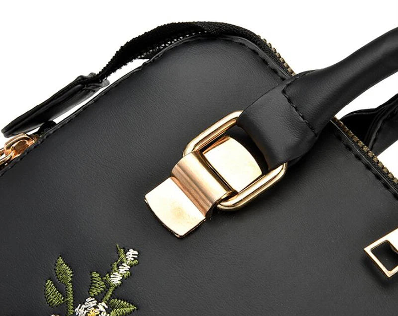 Exquisite Embroidered Women's Handbag - PU Leather