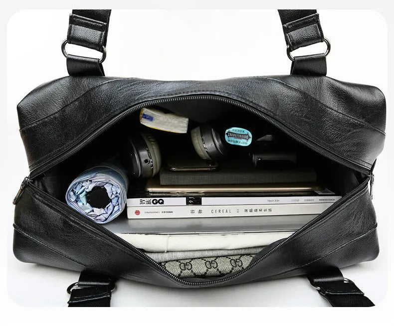 Elegant Men's Leather Travel Bag - Large Capacity