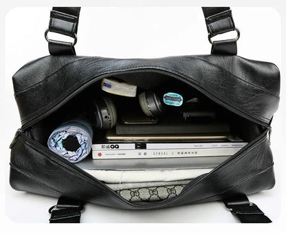 Elegant Men's Leather Travel Bag - Large Capacity